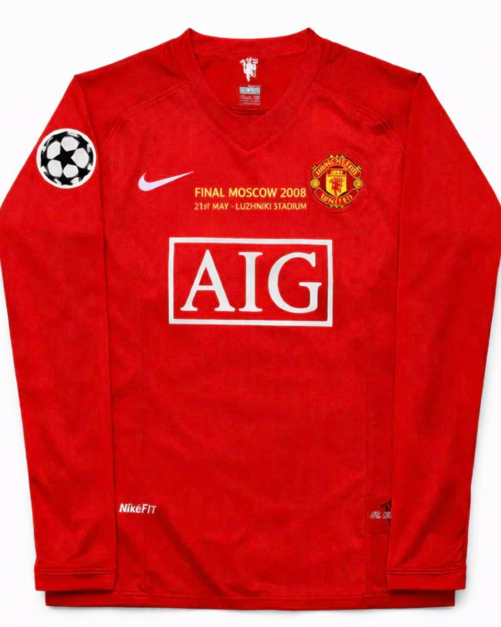 2007-2008 Man Utd Long Sleeve Home Retro Soccer Jersey (Must pay for name and number, and please specify what you want written)